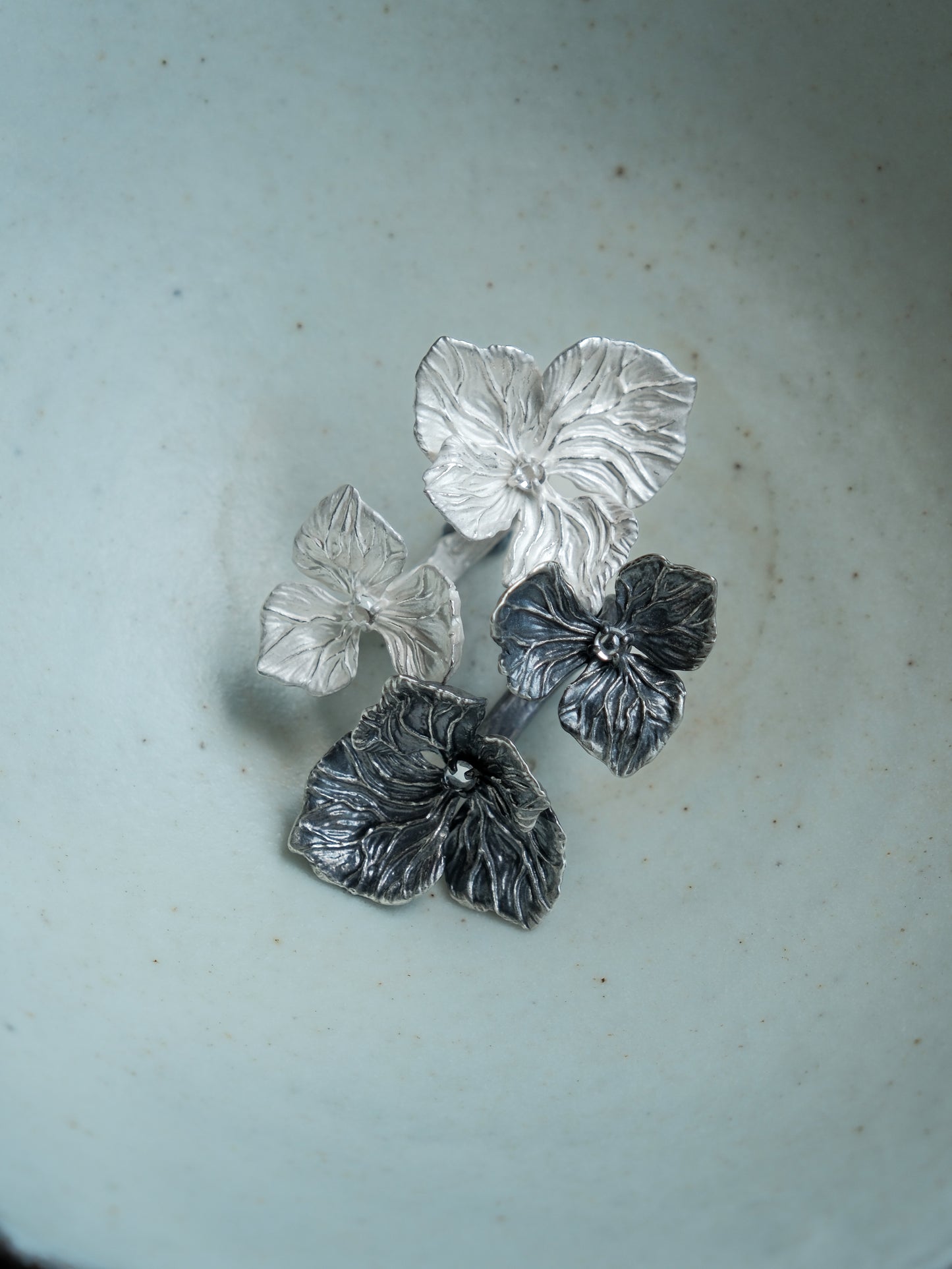 White Clustered Pompon Twin-set Ring
