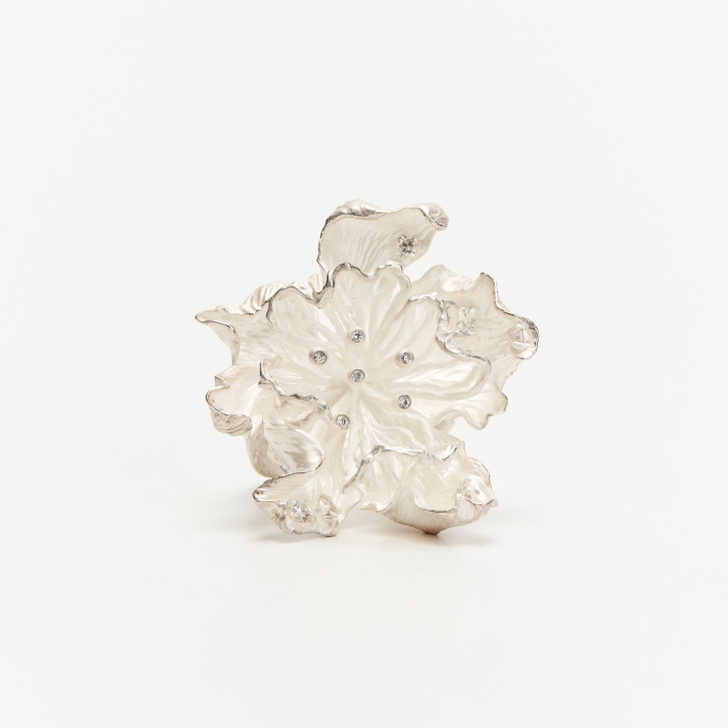 White Radiant Heart Duplex Peony Ring