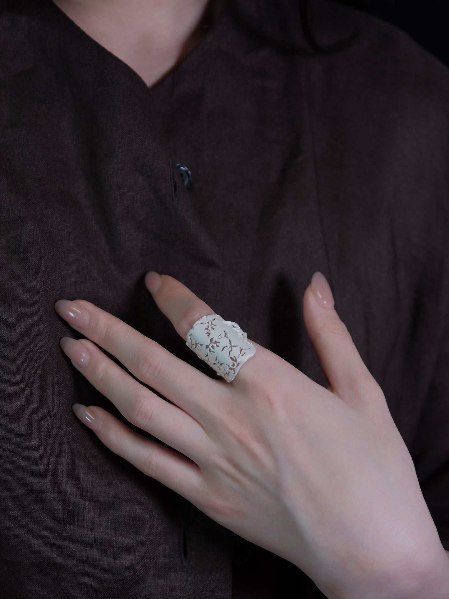 White Openwork Vine Ring